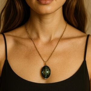 LUXURY CHOKER NECKLACE DAINTY GOLD VERMEIL SMOKY QUARTZ PENDANT NEW NEUTRAL Y2K